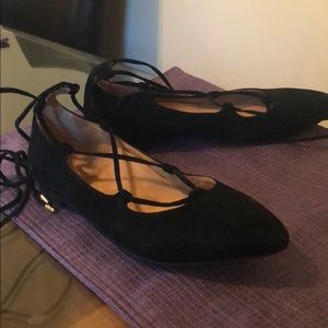 Vionic black suede arch support lace up flat.